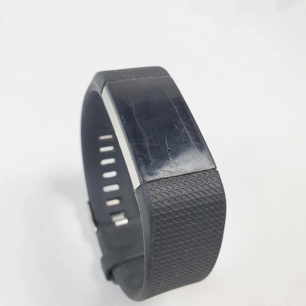 Fitbit Charge 2 Black Band w/ Cable, Extra Band - CRACKED SCREEN FOR PARTS